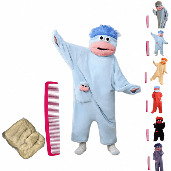 Big Mouth Monster One-Piece Pajamas, Silly Wearable One-Piece Pajamas with Shoes and Comb, Funny Monster Jumpsuit for Adults,Light Blue Xl