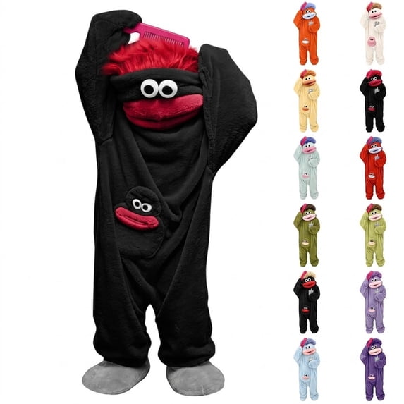 Big Mouth Monster One-Piece Pajamas Sleepwear Funny Pajamas , Loungewear Outfit for Adults, Cozy Long Sleeve Pajama Clothing with Shoes and Comb for Home Relaxing, Parties and Gift Ideas,Black Xxl