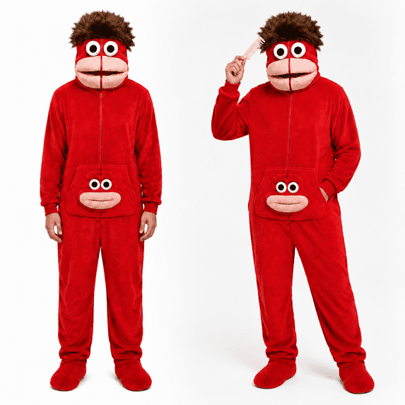 Big Mouth Monster Onesie for Adults & Teens, Funny Plush Hooded One Piece Pajamas with Large Comb, Soft Fleece Loungewear, Cozy Halloween Costume for Pajama Parties and Cosplay