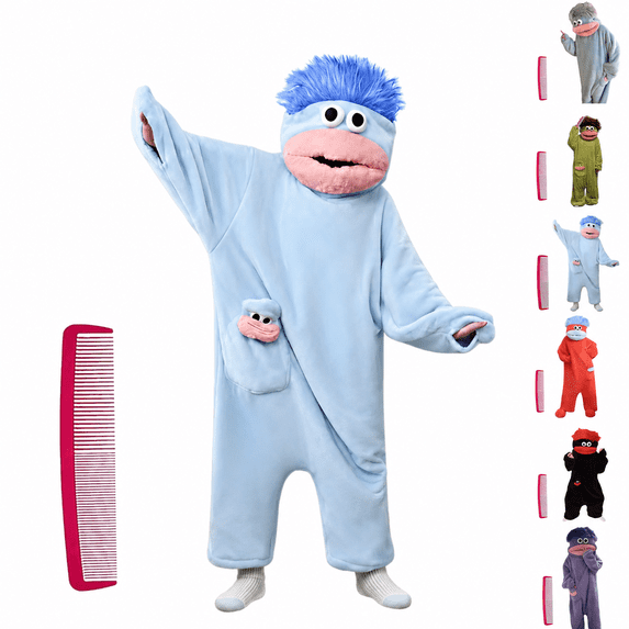 Big Mouth Monster Onesie, Funny Adult and One Piece Pajamas with Comb Prop, Silly Monster Jumpsuit for Halloween and Costume Parties,Blue L