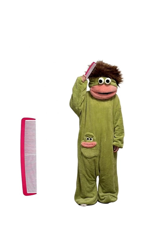 Big Mouth Monster Onesie Pajamas for Adults, Halloween Costumes Cute Plush Sleepwear, Soft Cozy Jumpsuit (with Comb) Green XL
