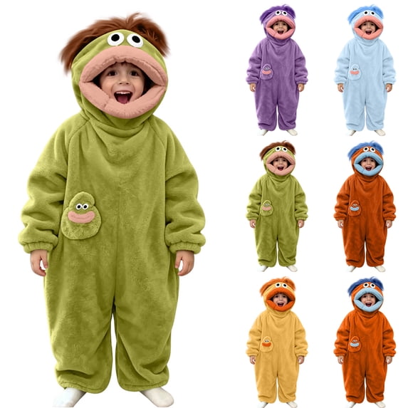 Big Mouth Monster Pajama Costume for Parent & Little One, Cozy Soft Hooded One Piece with Comb, Silly Monster Onesie Loungewear Family Christmas Pajamas Matching Sets Orange 120