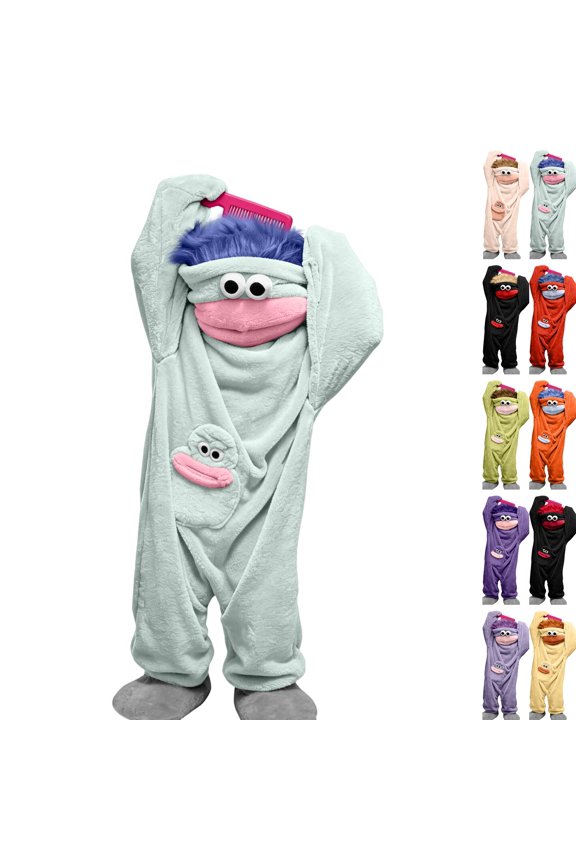 Big Mouth Monster Pajamas for Kids,Silly Plush Hooded Jumpsuit,Ugly Frog Costume Sleepwear,Cozy Fun Loungewear Light Blue 9-10 Years