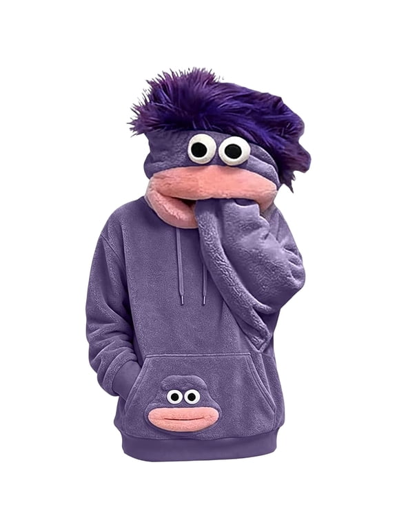 Big Mouth Monster Pullover Hoodie, Funny Oversized Plush Sweatshirt with Hood, Long Sleeve Heavyweight Halloween Costume Top for Cosplay Parties and Pajamas