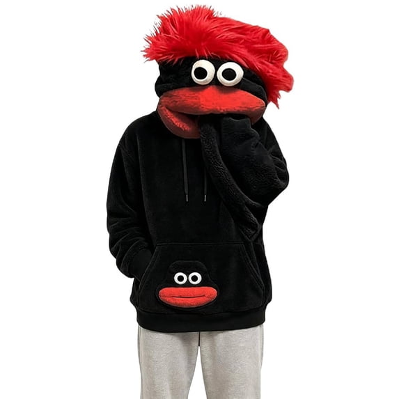 Big Mouth Monster Pullover Hoodies Unisex Flannel Hooded Sweatshirt(Black,3XL)