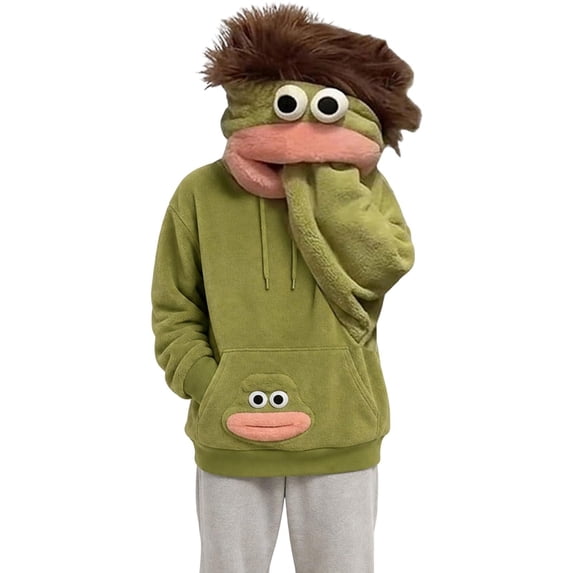 Big Mouth Pullover Hoodies Unisex Flannel Hooded Sweatshirt, Funny 3D Character Face Oversized Hoodie with Front Pocket for Casual Daily Party Streetwear