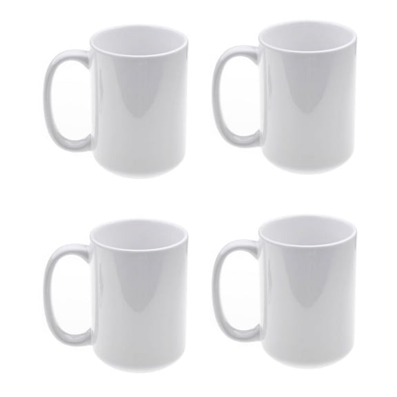 Big Mug White Ceramic 15 ounces ( 12,7 x 10,6 cm ) Dye Heat Transfer Coated Glossy Sublimation Coffee set 4 Pieces Diswashable Microwave Safe
