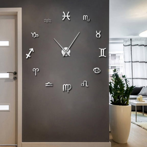 Big Needles DIY Wall Clock Frameless Large Wall Clocks Modern Design Graphic Symbols Wall Watch Decor Giant Clock DIY Lovers Gift(Silver,27inch)
