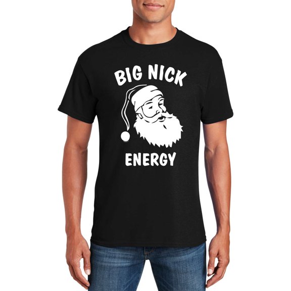Big Nick Energy Christmas T-Shirt for Men - Funny Santa Claus Face Xmas Gifts Humor Costumes | Comical Graphic Tee (Black)