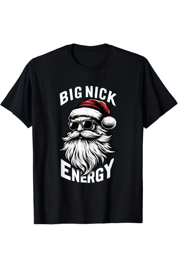 Big Nick Energy Funny Santa Christmas Men's Cotton T-shirt with Enduring Round Neck Classic Prints