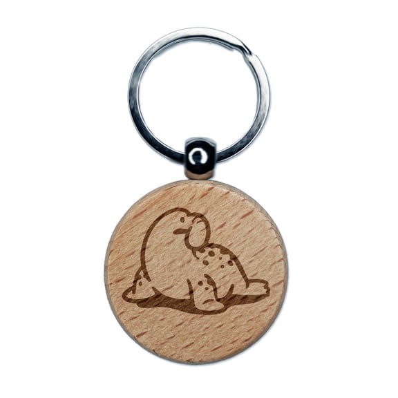 Big Nose Elephant Seal Marine Sea Animal Engraved Wood Round Keychain Tag Charm