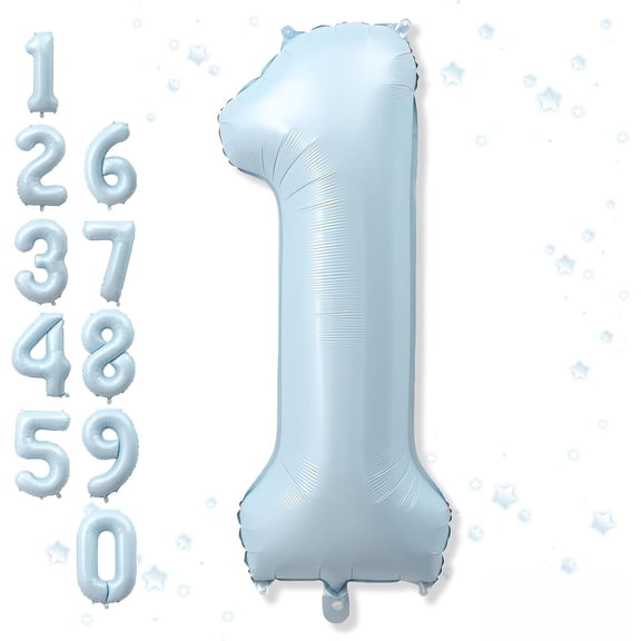 Big Number 1 Balloons, Light Matte Sky Blue Foil 1 Balloon Numbers 40 Inch, Giant 1st Birthday Party Decor, Baby Blue Mylar Helium One Balloon for Boys Girls Baby Shower Anniversary Decorations