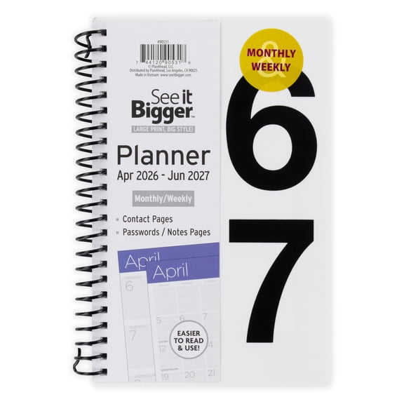 See It Bigger M/W Planner, Medium (5.25" x 8"), White, 15-Month: Apr 2026 - Jun 2027