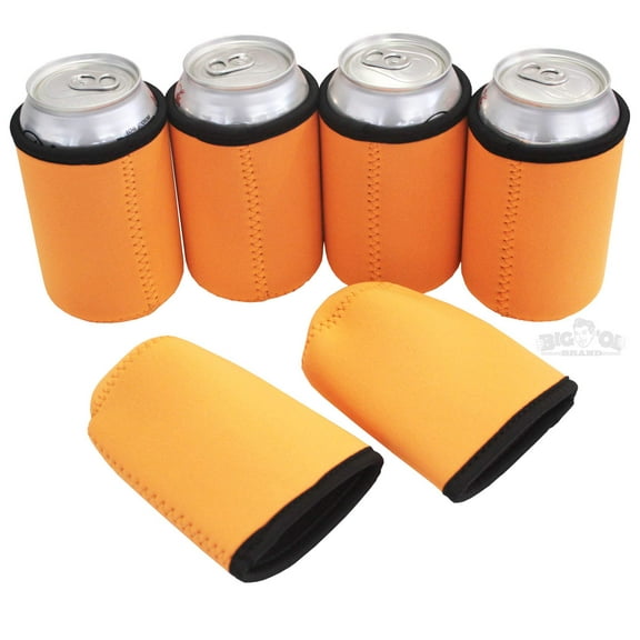 Big Ol' Thick Neoprene Can Cooler Beverage Insulator 6 Pack Neon Orange