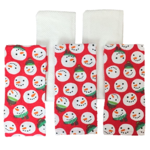 Big One Red Snowman Christmas Kitchen Towel Set, 5 Dish Towels