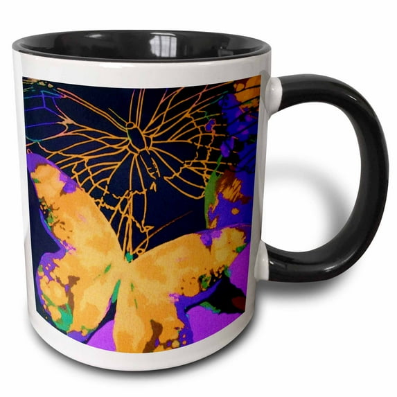 3drose, Big Orange Butterfly, 15oz Two-tone Black Mug