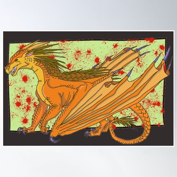 Big Orange Dragon Poster Wall Art, Modern Wall Decor, 8x12 UNFRAMED