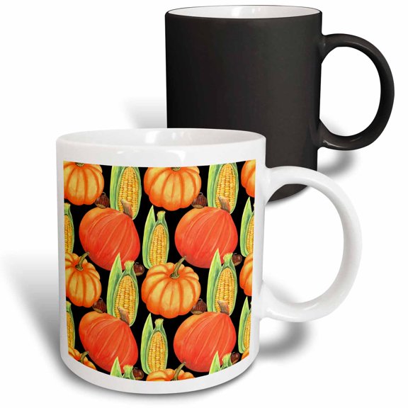 3drose, Big Orange Pumpkins and Corn on the Cob Pattern, 11oz Magic Transforming Mug