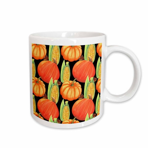 3drose, Big Orange Pumpkins and Corn on the Cob Pattern, 11oz Mug