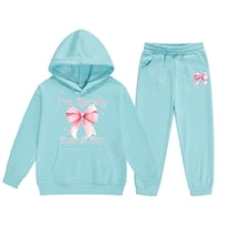 Big Outfits for Girls Sets Winter Hoodie Joggers Comfy Casual Kids Print Cute Girls Fall Clothes Mint Green Size 8-9T