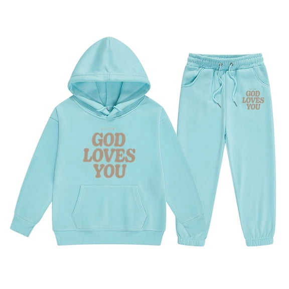 Big Outfits for Girls Sets Winter Hoodie Joggers Comfy Casual Kids Print Cute Girls' Fall Clothing Sets Sky Blue Size 8-9T