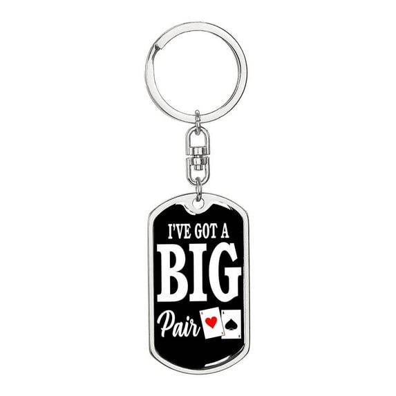 Big Pair Poker Player Keychain Dog Tag Stainless Steel or 18k Gold
