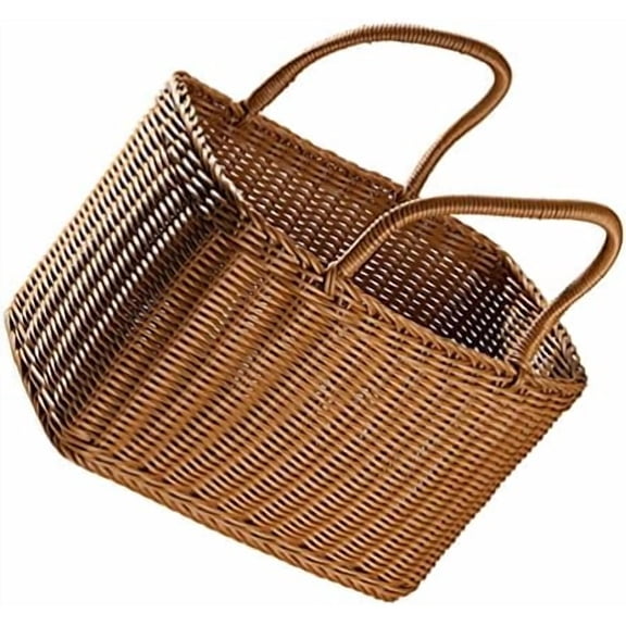 Big Picnic Basket with Handle, Plastic Baskets for Gifts Empty, Woven Imitation Rattan Baskets, Gift Storage Basket for Camping, Birthday, WeddingPicnic, Party$$Garden &