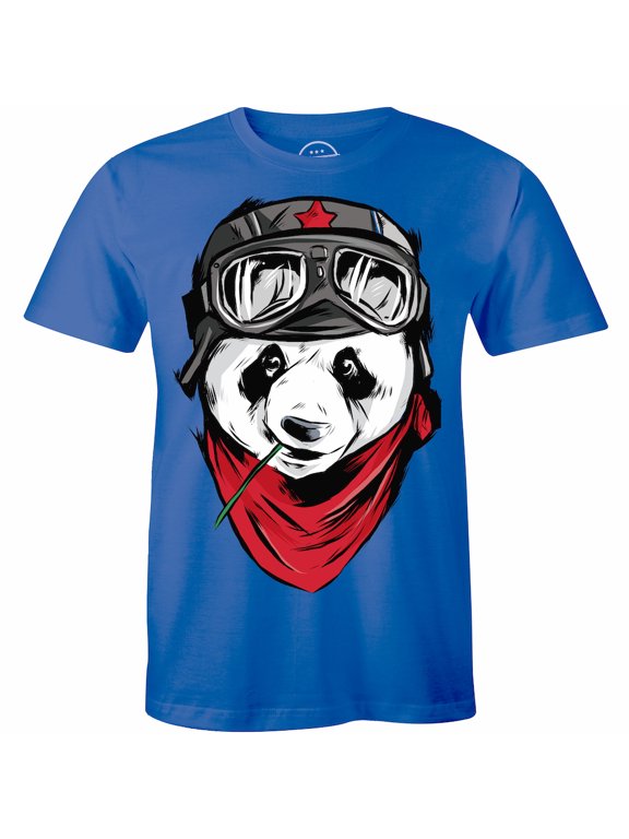 Big Pilot Panda Bear Graphic Printed Short Sleeve Men's Cool T-Shirt