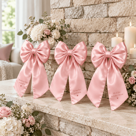 Ab Topper Big Pink Bow Coquette Room Decor 23x11 Inch Satin Bows Large Pastel ...
