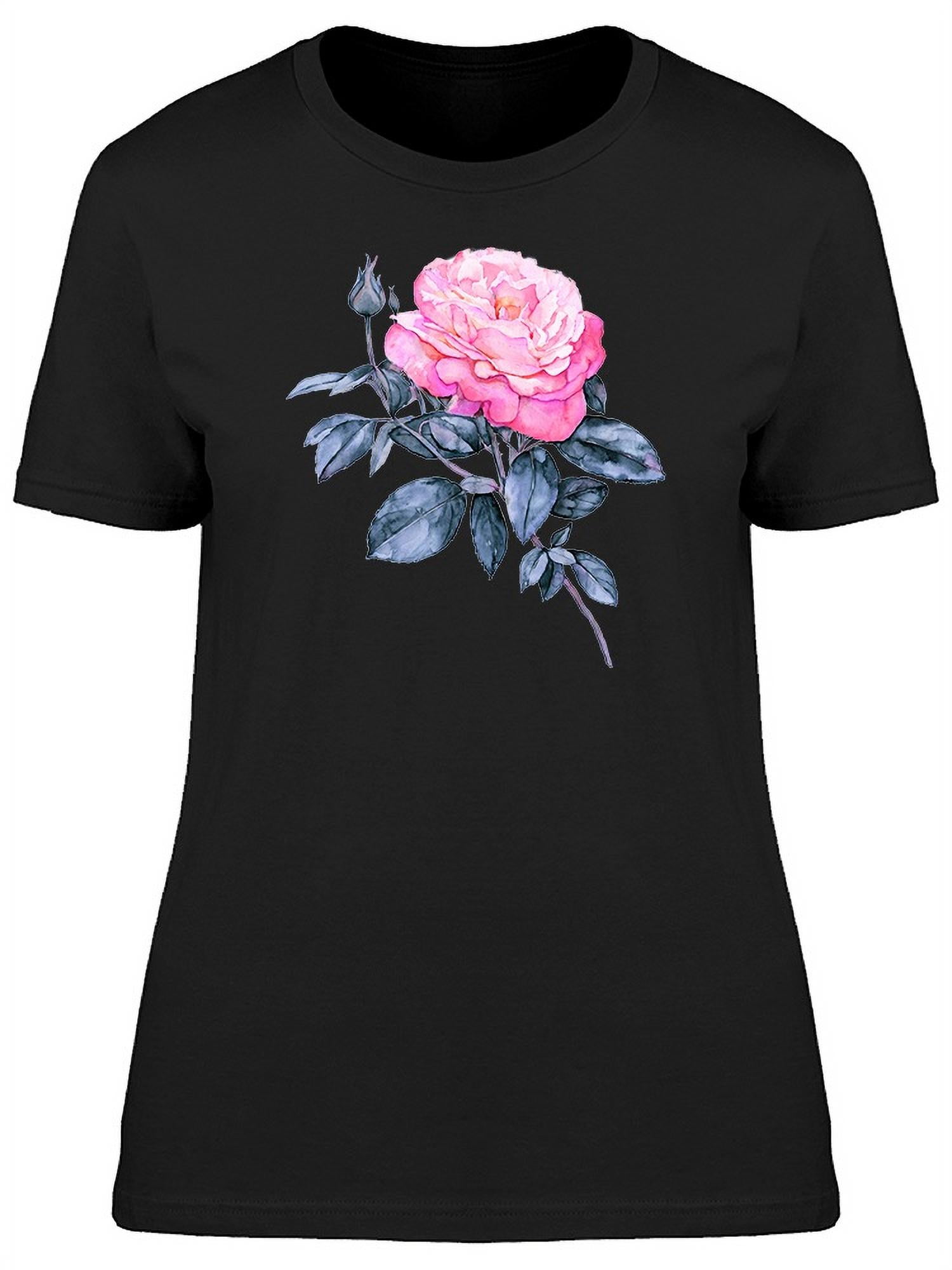 Big Pink Rose With Black Leaves T-Shirt Women -Image by