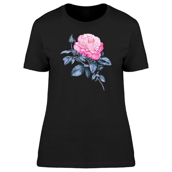 Big Pink Rose With Black Leaves T-Shirt Women -Image by Shutterstock, Female XX-Large