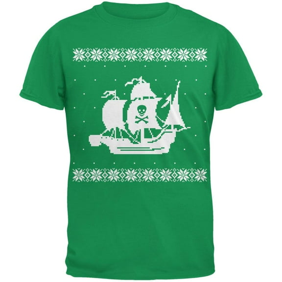 Big Pirate Ship Green Adult T-Shirt