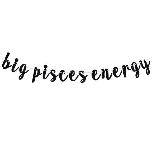 Big Pisces Energy Banner, Happy Birthday Pisces Bunting Sign, 12 Constellation Zodiac Theme Birthday Party Decorations Supplies for Boy and Girl, Black Glitter