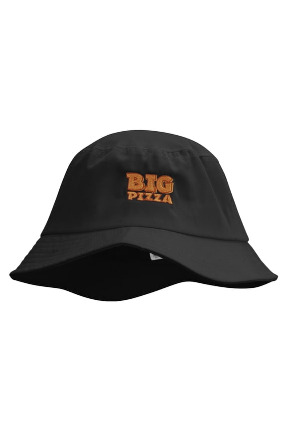 Big Pizza Embroidered Big Size Cotton Blend Twill Bucket Hat - Black XL-2XL