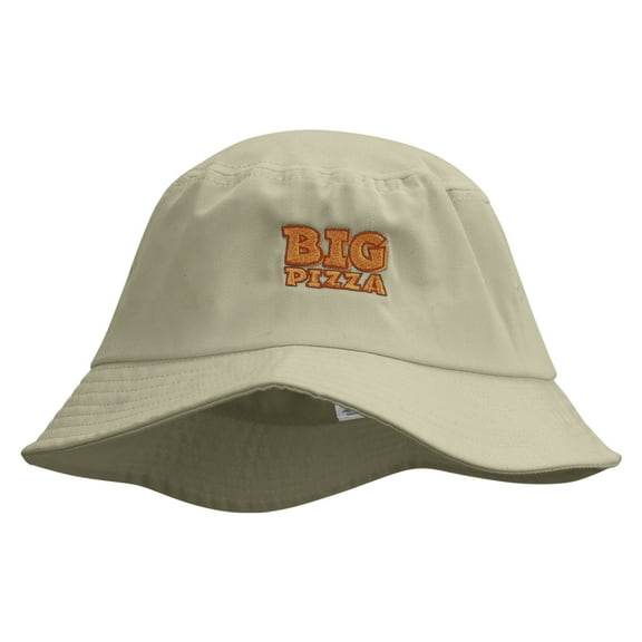 Big Pizza Embroidered Big Size Cotton Blend Twill Bucket Hat - Khaki XL-3XL
