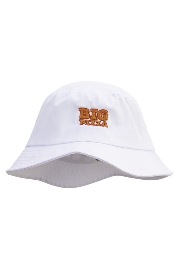 Big Pizza Embroidered Big Size Cotton Blend Twill Bucket Hat - White XL-2XL