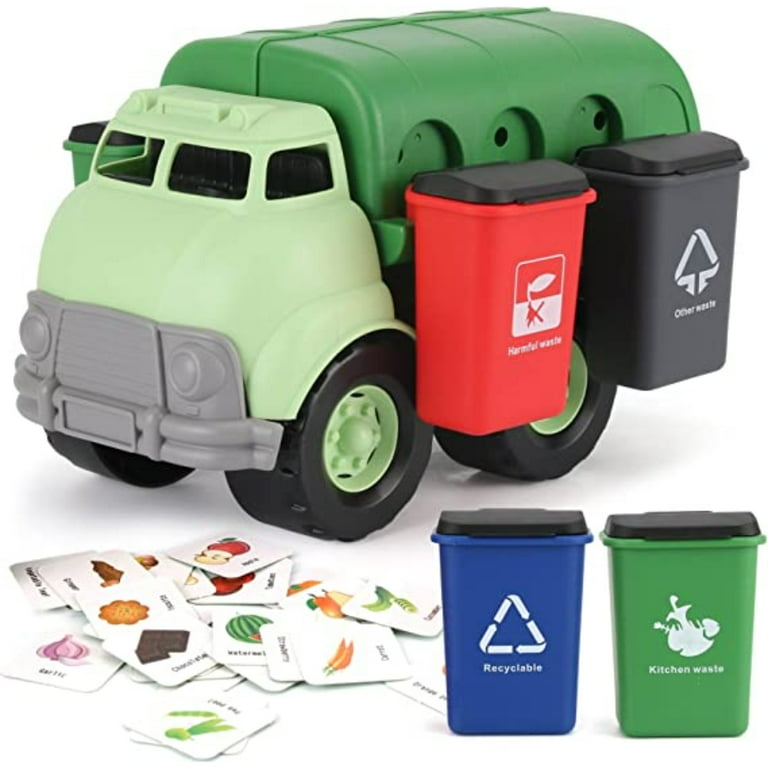 Toy garbage truck with trash cans hotsell