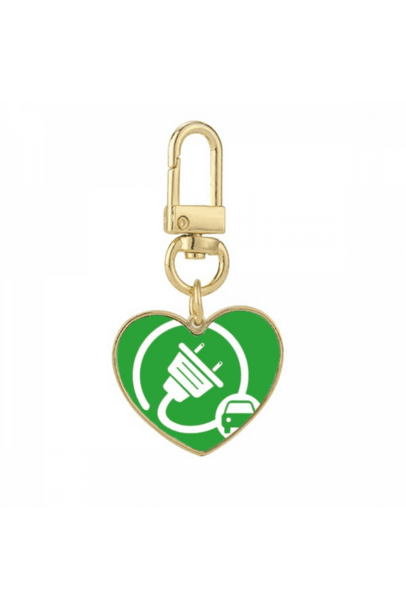 Big Plug Energy Vehicles Protect Environment Gold Heart Keychain Metal Keyring Holder