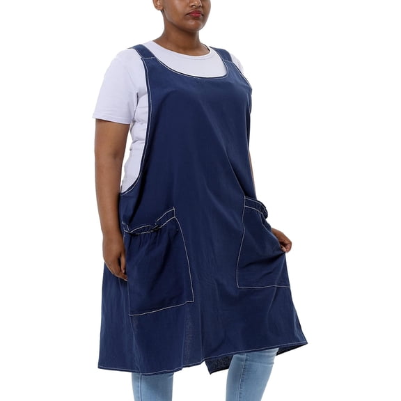 Big Plus Size Aprons for Women with Pockets Cotton Linen Baking Kitchen Cooking