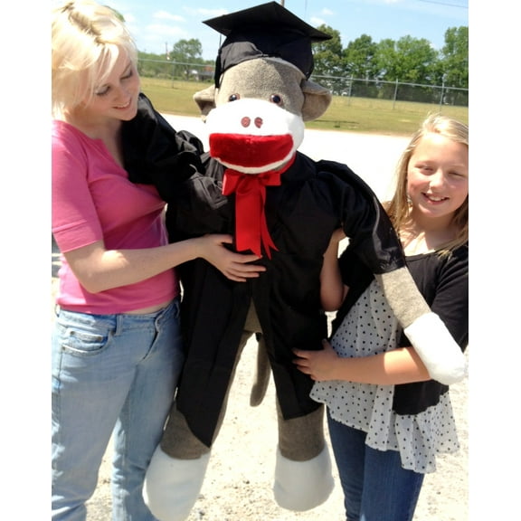 Big Plush American Made Giant Sock Monkey 4 and 1/2 FEET Tall Wearing Graduation Cap and Gown