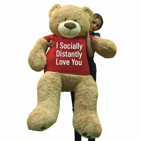 Big Plush® Giant 5 Foot Teddy Bear Soft, Wears Tshirt that Reads I Socially Distantly Love You
