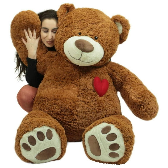 Big Plush Giant 5 Foot Teddy Bear with Heart on Chest, Honey Brown Color, Huge Plushie Gift of Love