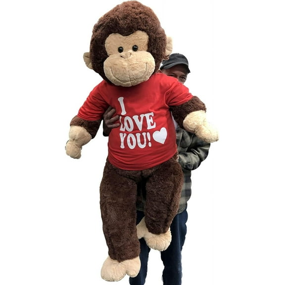 Big Plush Giant Stuffed Monkey with I Love You Shirt - Large 4-Foot Extra-Soft Animal - 48 Inches / 122 cm Heavy Weighted Plushie to Hug