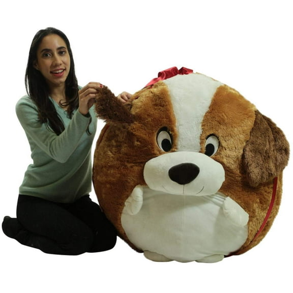 Big Plush Jumbo Stuffed Saint Bernard Soft Dog Smush Ball, 3 Feet Tall, 30 Inch Wide, Weighs 10 Pounds