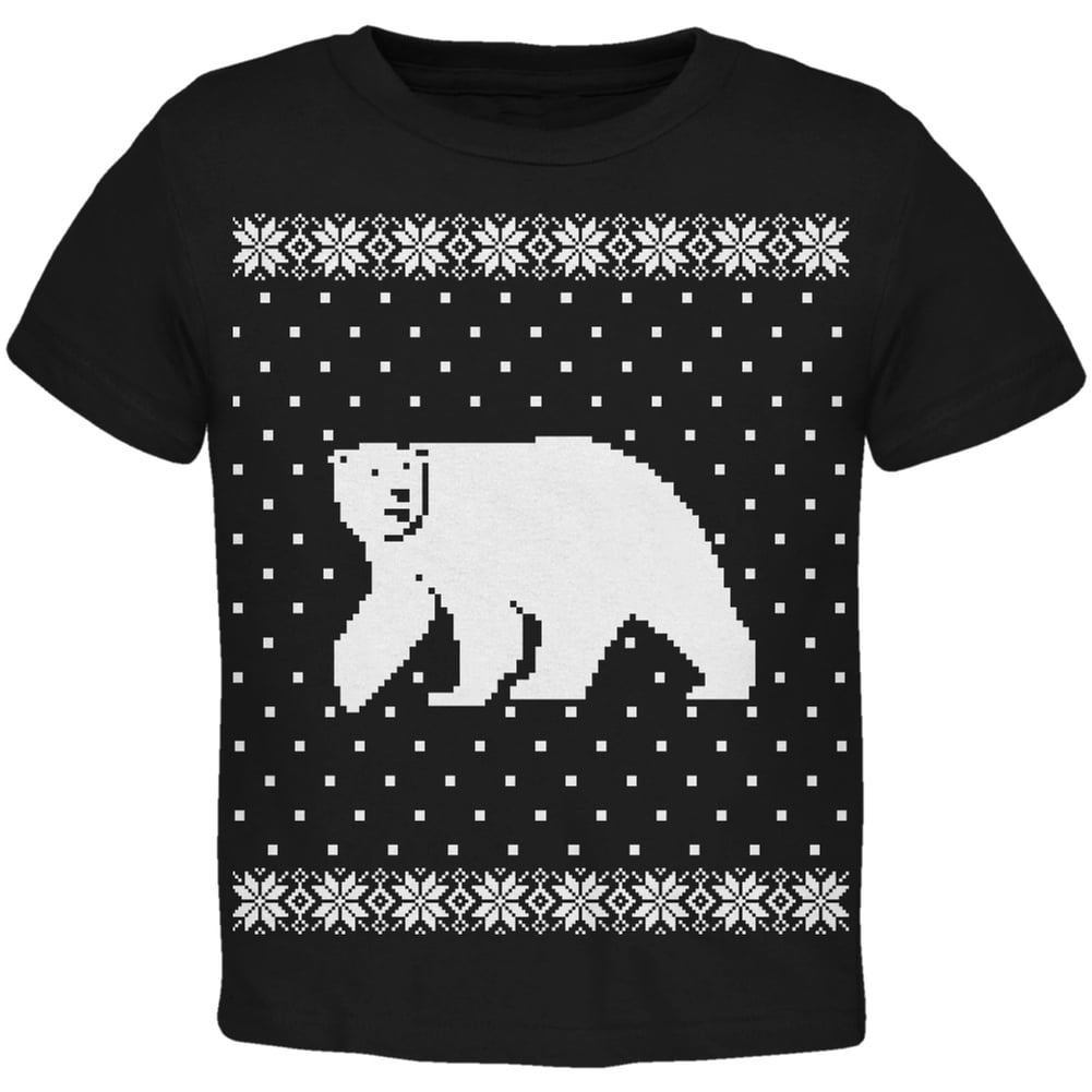 Big Polar Bear Ugly Christmas Sweater Black Toddler T Shirt