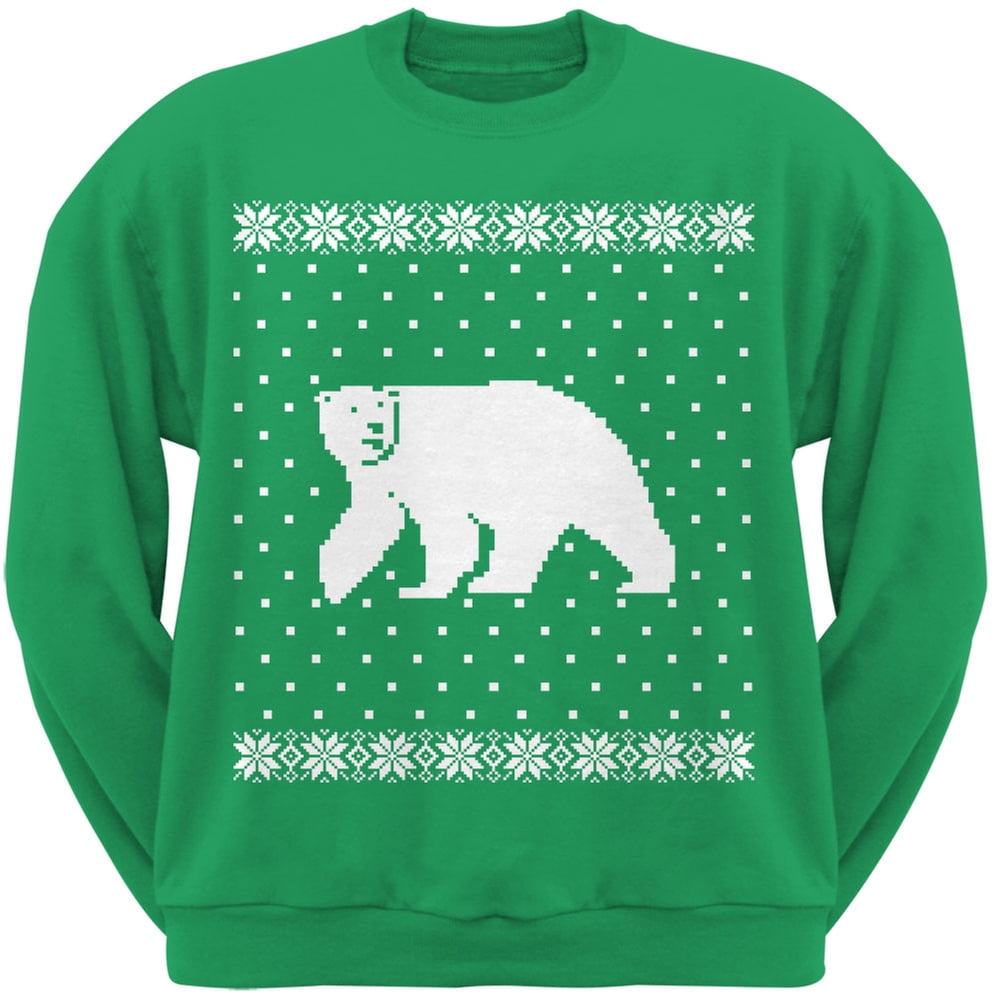 Big Polar Bear Ugly Christmas Sweater Green Crew Neck Sweatshirt Walmart