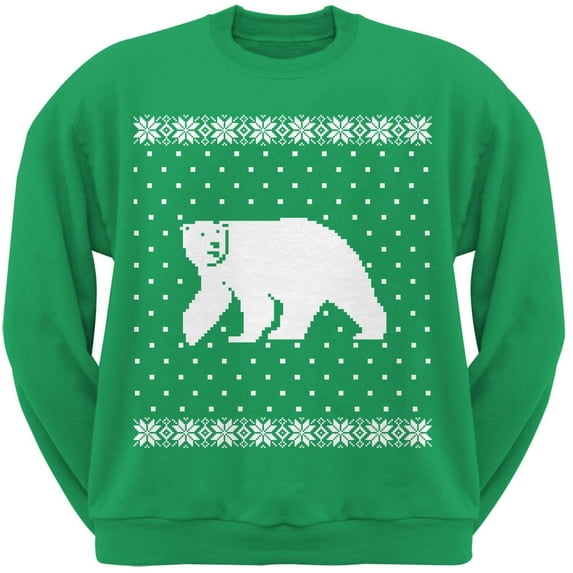 Big Polar Bear Ugly Christmas Sweater Green Crew Neck Sweatshirt