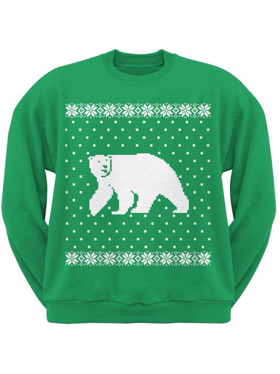Big Polar Bear Ugly Christmas Sweater Green Crew Neck Sweatshirt