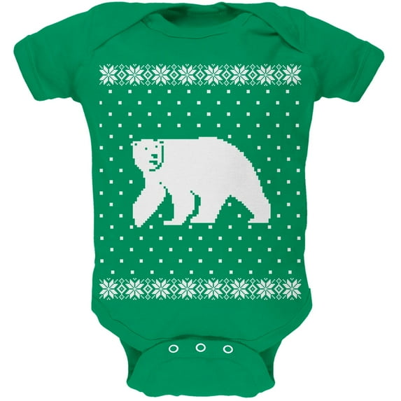 Big Polar Bear Ugly Christmas Sweater Green Soft Baby One Piece