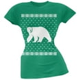 thumbnail image 1 of Big Polar Bear Ugly Christmas Sweater Green Soft Juniors T-Shirt, 1 of 1